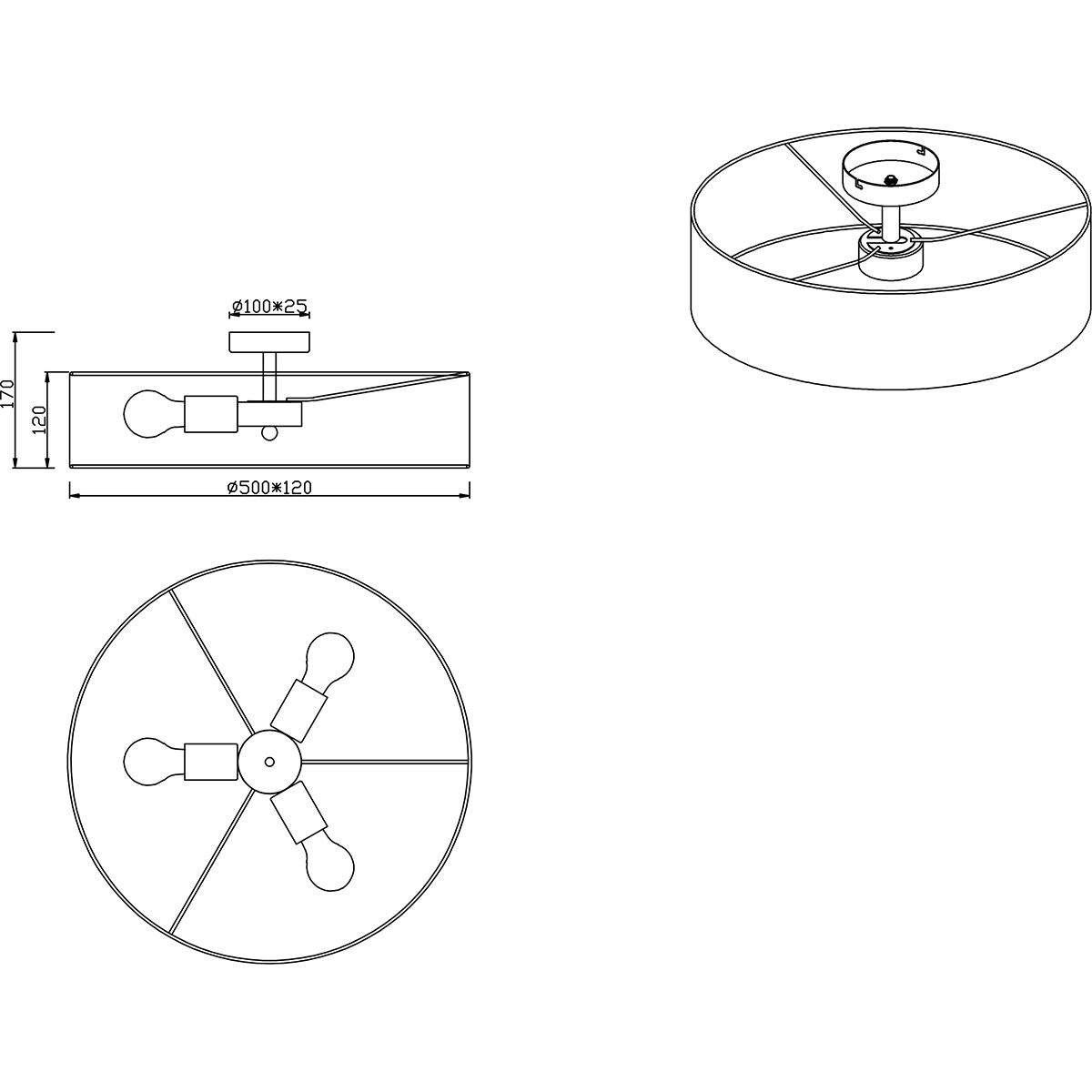 LED Plafondlamp - Plafondverlichting - Trion Hotia - E27 Fitting - 3-lichts - Rond - Mat Grijs - Aluminium