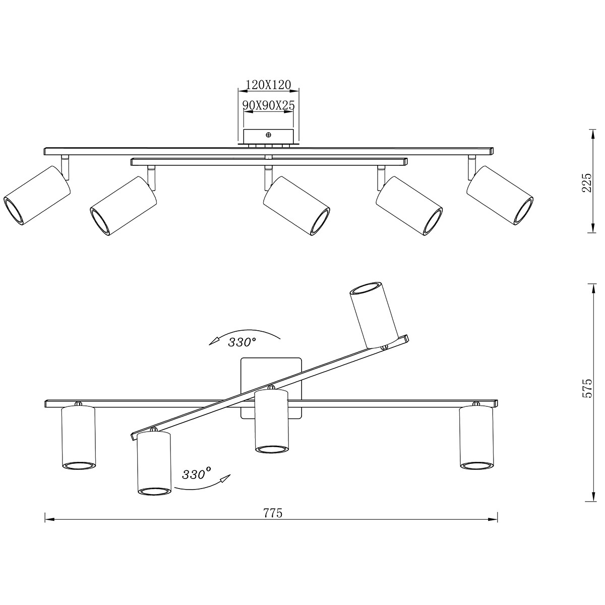 LED Plafondspot - Trion Mary - GU10 Fitting - 5-lichts - Rechthoek - Mat Nikkel - Aluminium