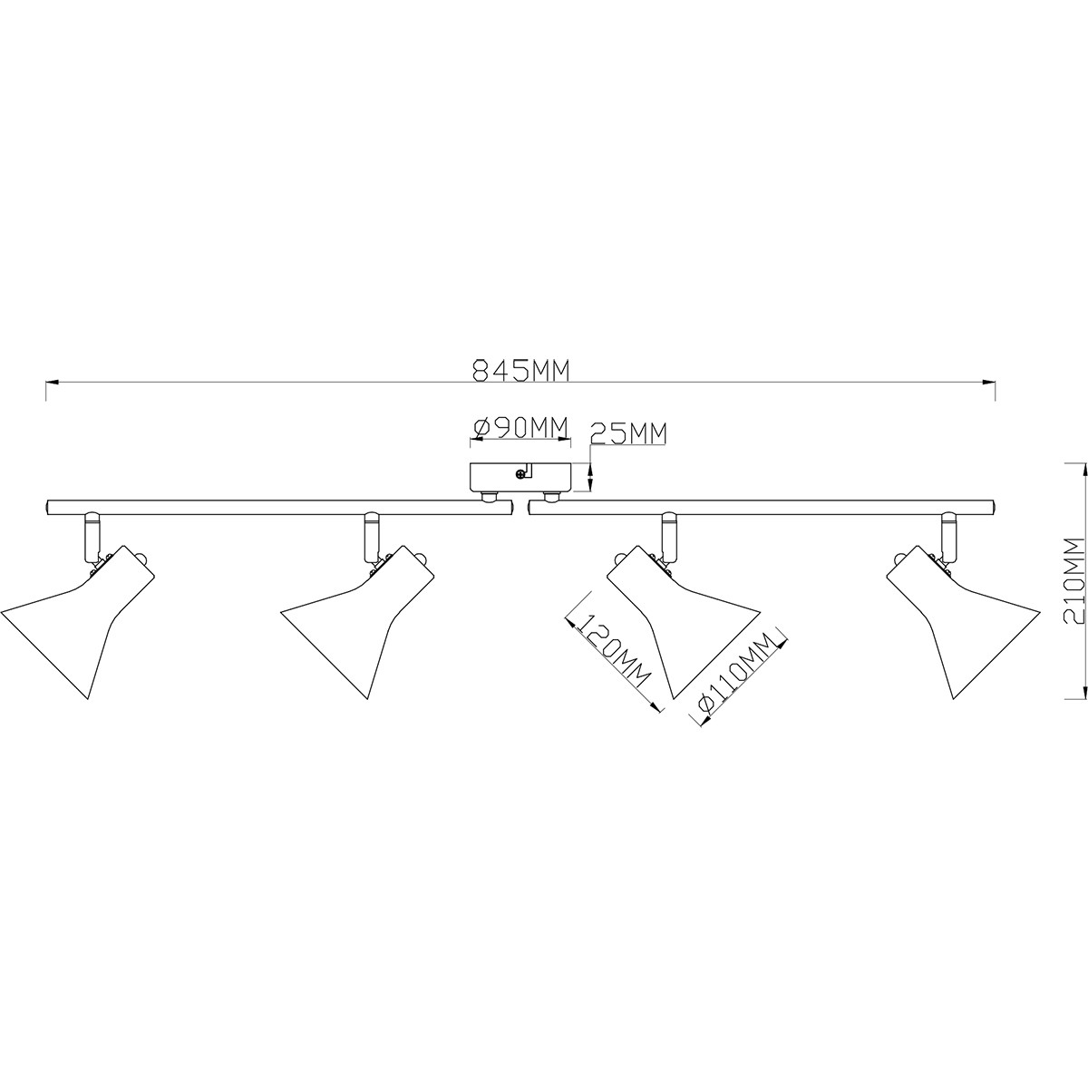 LED Plafondspot - Trion Nana - E14 Fitting - 4-lichts - Verstelbaar - Rond - Mat Zwart/Goud - Aluminium