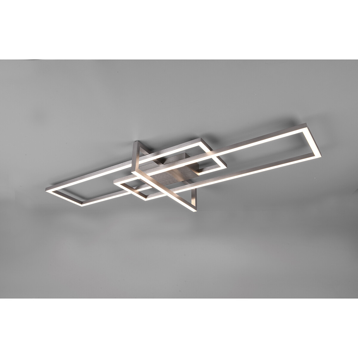 LED Plafondlamp - Plafondverlichting - Trion Salana - 34W - Warm Wit 3000K - Dimbaar - Rechthoek - Mat Nikkel - Aluminium