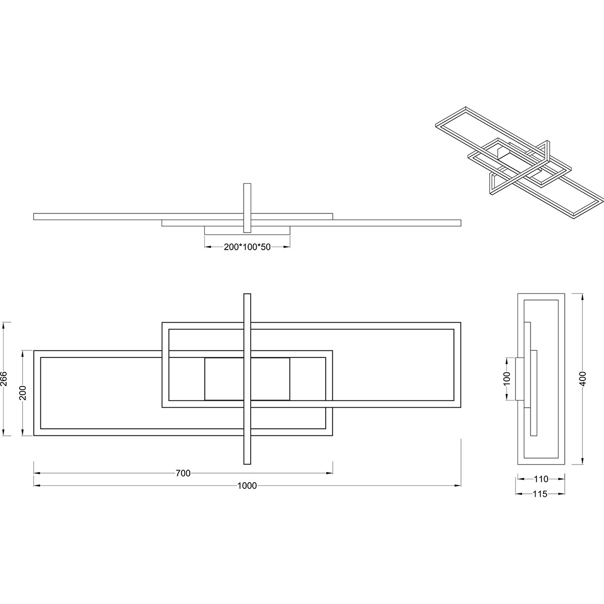 LED Plafondlamp - Plafondverlichting - Trion Salana - 34W - Warm Wit 3000K - Dimbaar - Rechthoek - Mat Nikkel - Aluminium