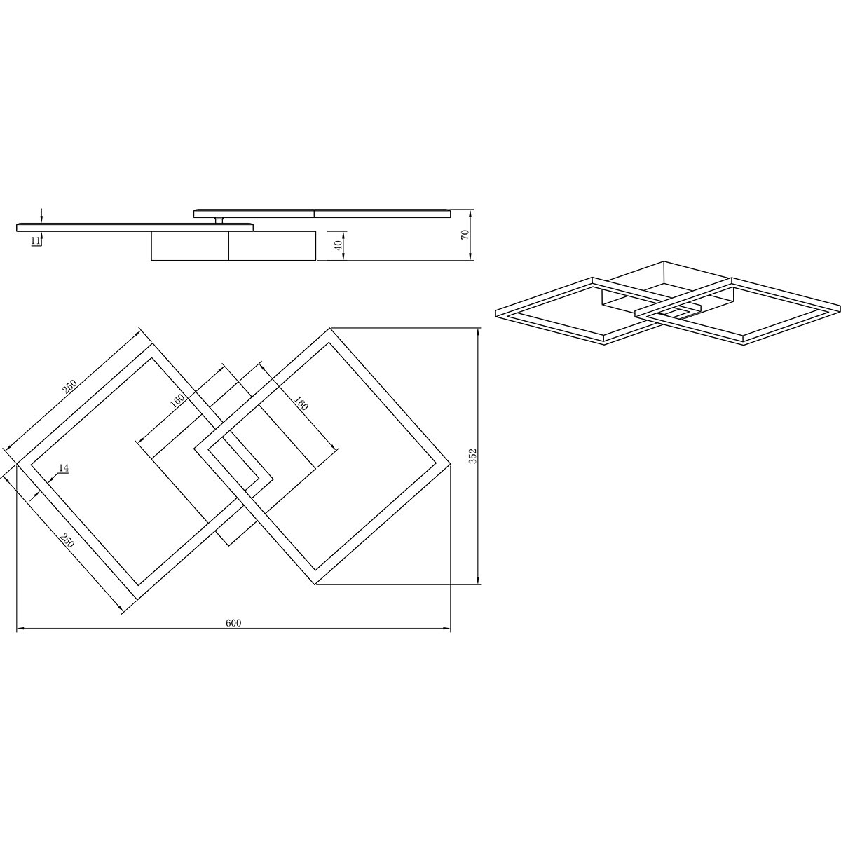 LED Plafondlamp - Plafondverlichting - Trion Square - 20W - Natuurlijk Wit 4000K - Vierkant - Mat Wit - Metaal