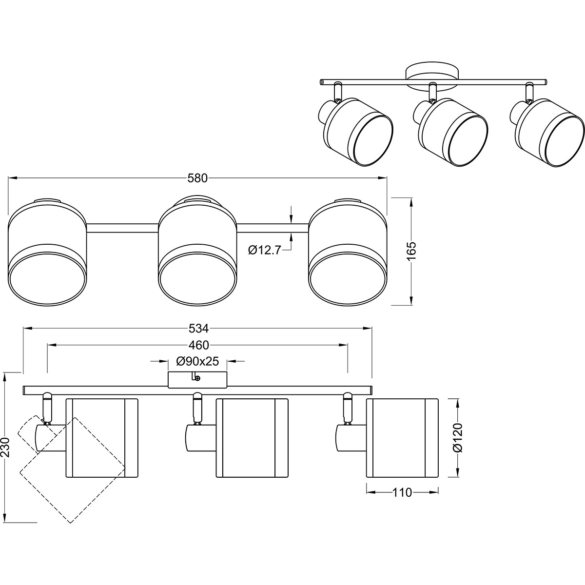 LED Plafondlamp - Plafondverlichting - Trion Vamos - E14 Fitting - 3-lichts - Rond - Chroom - Metaal - Max 10W