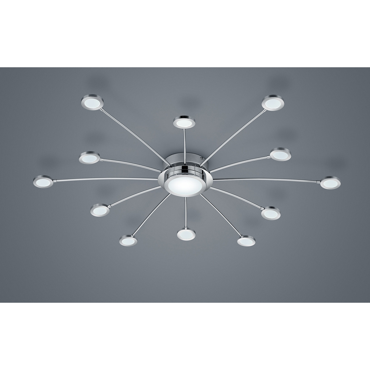 LED Plafondlamp - Trion Bodrina - 24W + 6W - 13-lichts - Aanpasbare Kleur - Dimbaar - Afstandsbediening - Rond - Mat Chroom - Aluminium