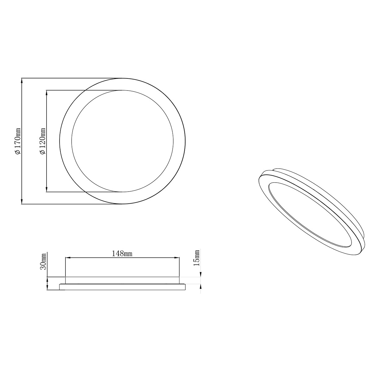 LED Plafondlamp - Badkamerlamp - Trion Camy - Opbouw Rond 9W - Spatwaterdicht IP44 - Dimbaar - Warm Wit 3000K - Mat Zwart