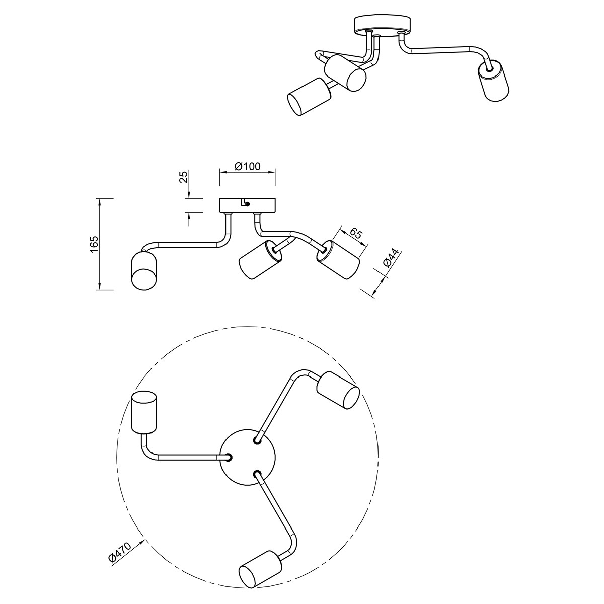 LED Plafondlamp - Trion Dolla - E27 Fitting - 3-lichts - Rond - Mat Wit - Aluminium