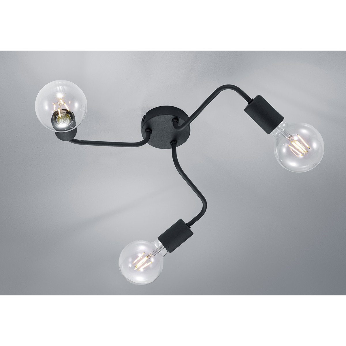 LED Plafondlamp - Trion Dolla - E27 Fitting - 3-lichts - Rond - Mat Zwart - Aluminium