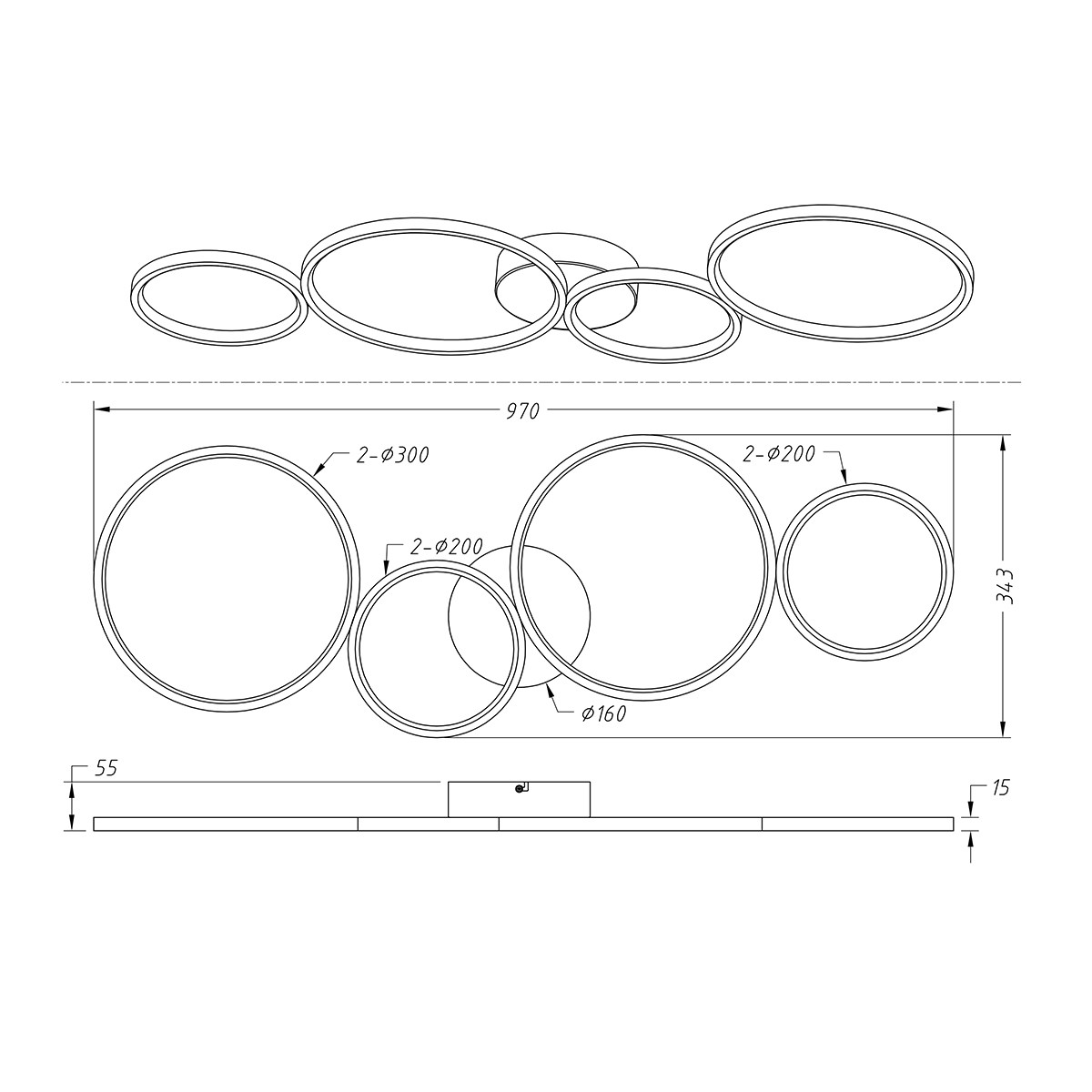 LED Plafondlamp - Trion Rondy - 37W - Warm Wit 3000K - Dimbaar - Rond - Mat Zwart - Aluminium