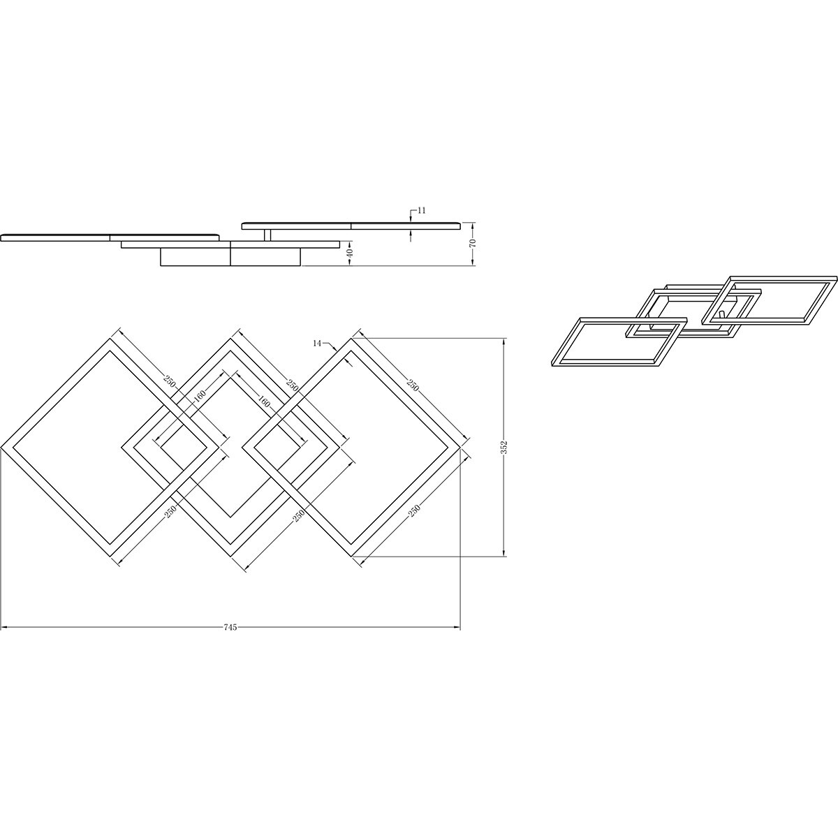 LED Plafondlamp - Trion Square - 31W - Warm Wit 3000K - Vierkant - Coffee - Metaal