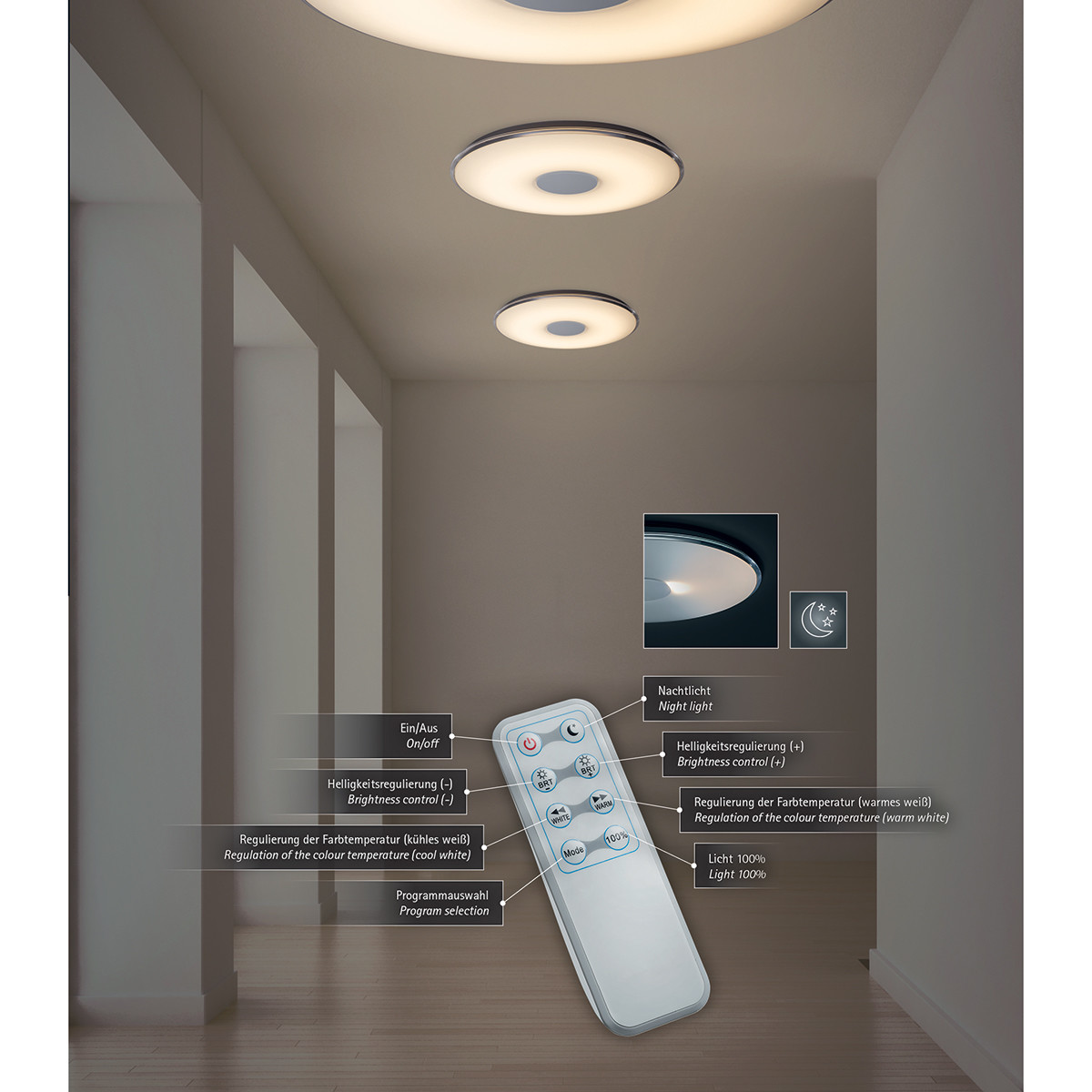 LED Plafondlamp - Trion Tako - 45W - Aanpasbare Kleur - Dimbaar - Afstandsbediening - Rond - Mat Wit