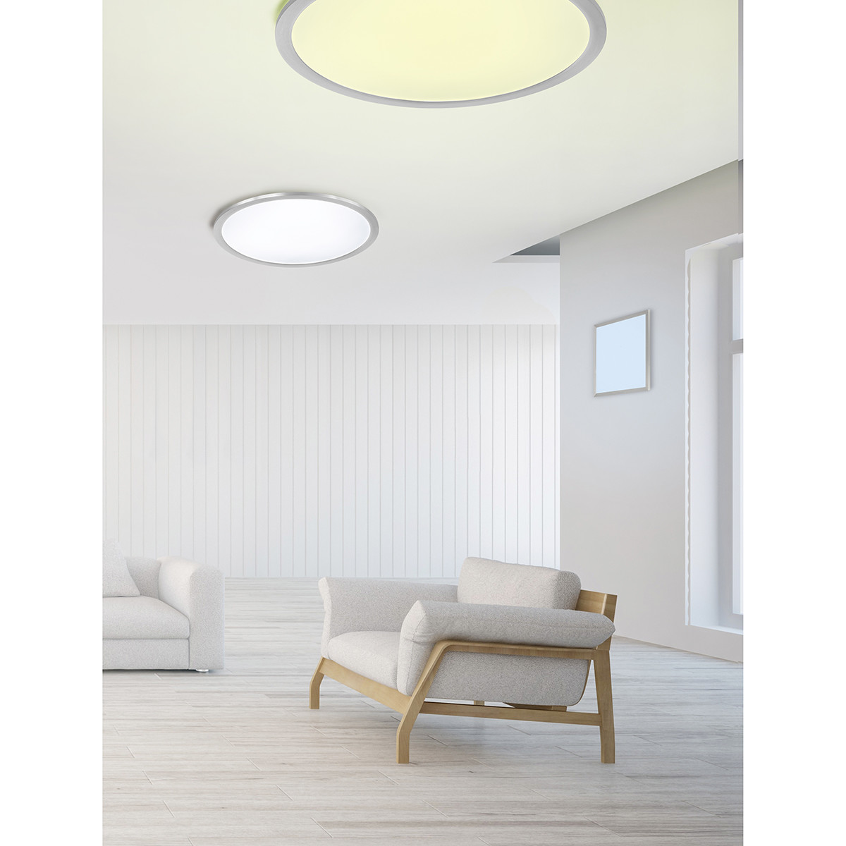 LED Plafondlamp WiZ - Smart LED - Trion Givon - 36W - Aanpasbare Kleur - Dimbaar - Afstandsbediening - Rond - Mat Nikkel - Aluminium