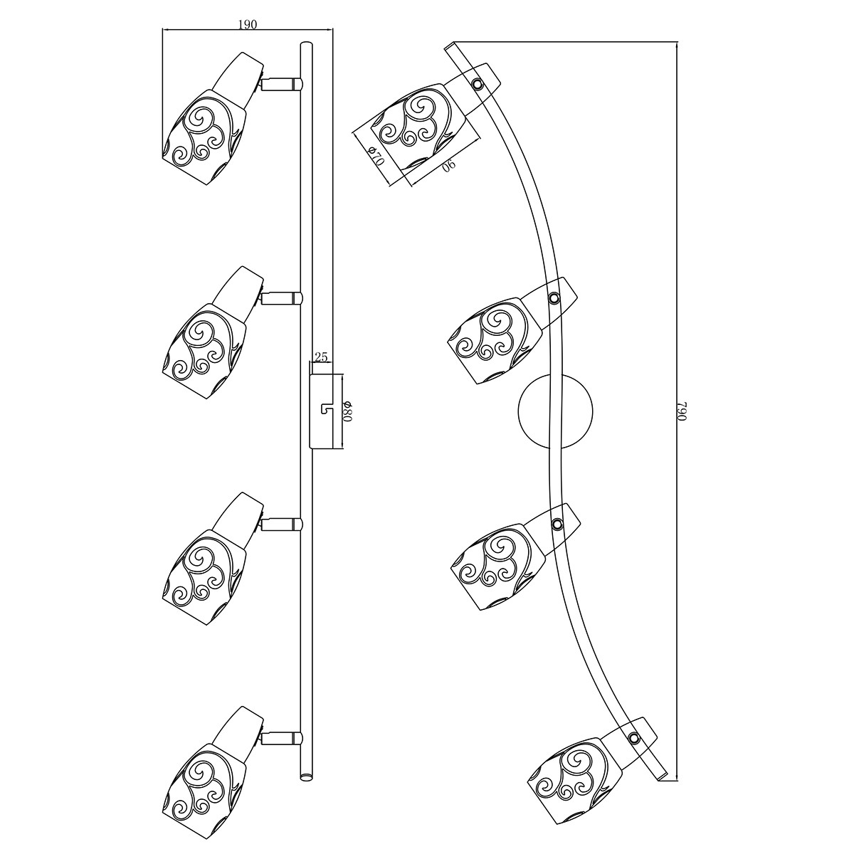 LED Plafondspot - Plafondverlichting - Trion Kalora - E14 Fitting - 4-lichts - Rechthoek - Mat Nikkel - Aluminium