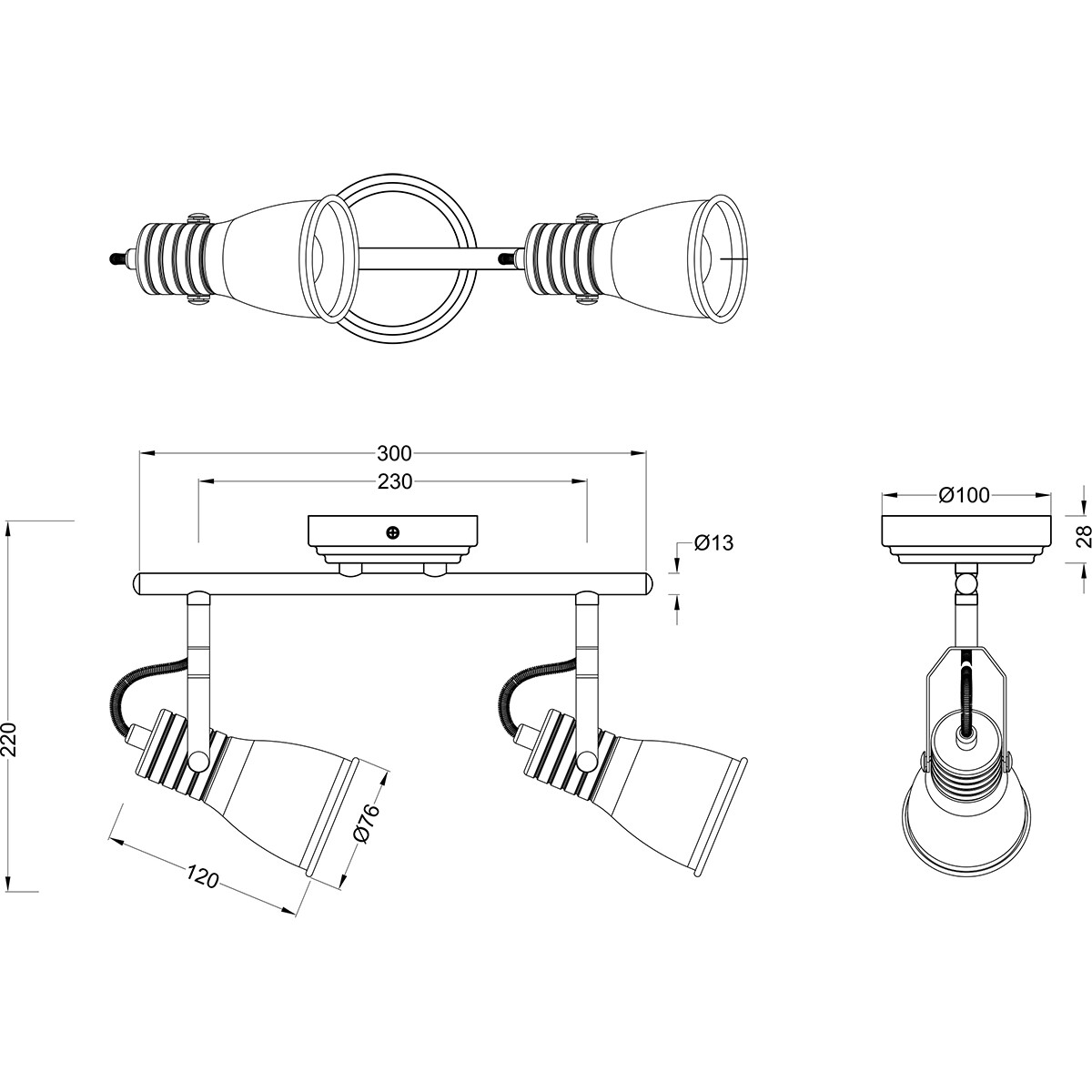 LED Plafondspot - Plafondverlichting - Trion Sanita - E14 Fitting - 2-lichts - Rechthoek - Antiek Wit - Aluminium