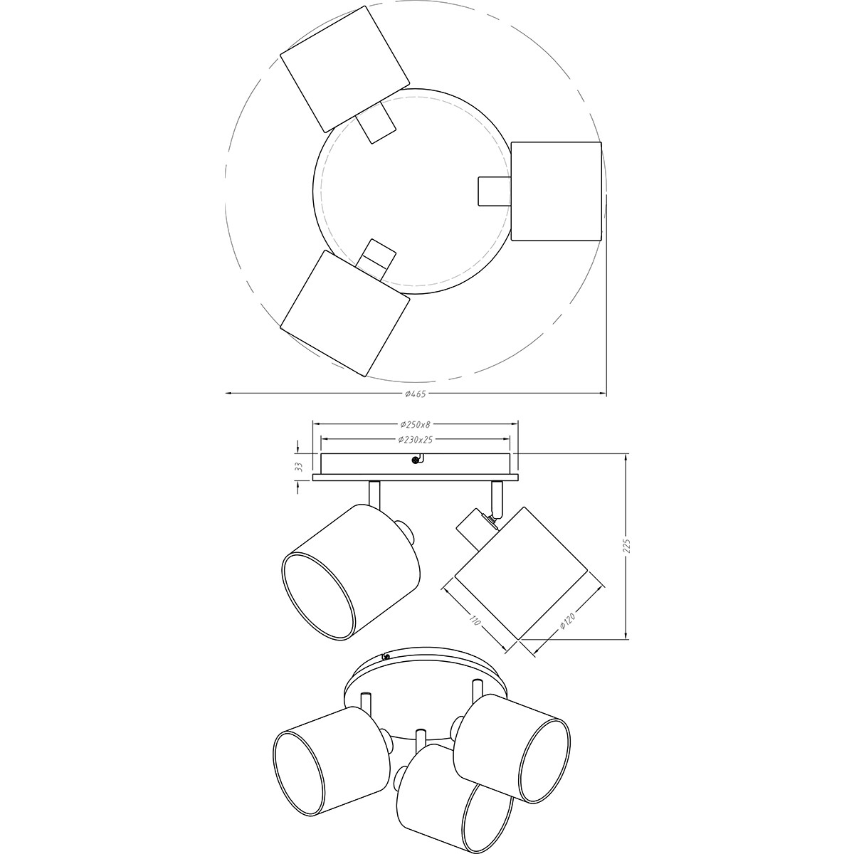 LED Plafondspot - Plafondverlichting - Trion Torry - E14 Fitting - 3-lichts - Rond - Mat Bruin - Aluminium