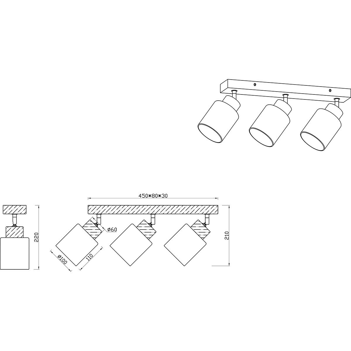 LED Plafondspot - Plafondverlichting - Trion Asmara - E14 Fitting - 3-lichts - Rechthoek - Mat Bruin - Hout