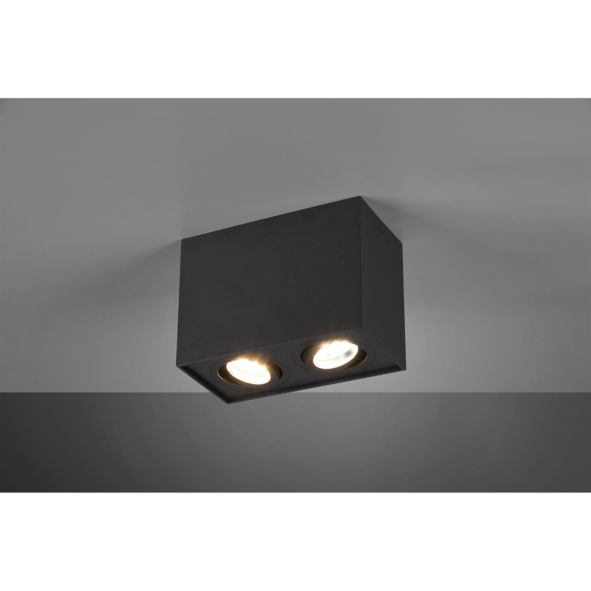 LED Plafondspot - Trion Bisqy - GU10 Fitting - 2-lichts - Rechthoek - Mat Zwart - Aluminium