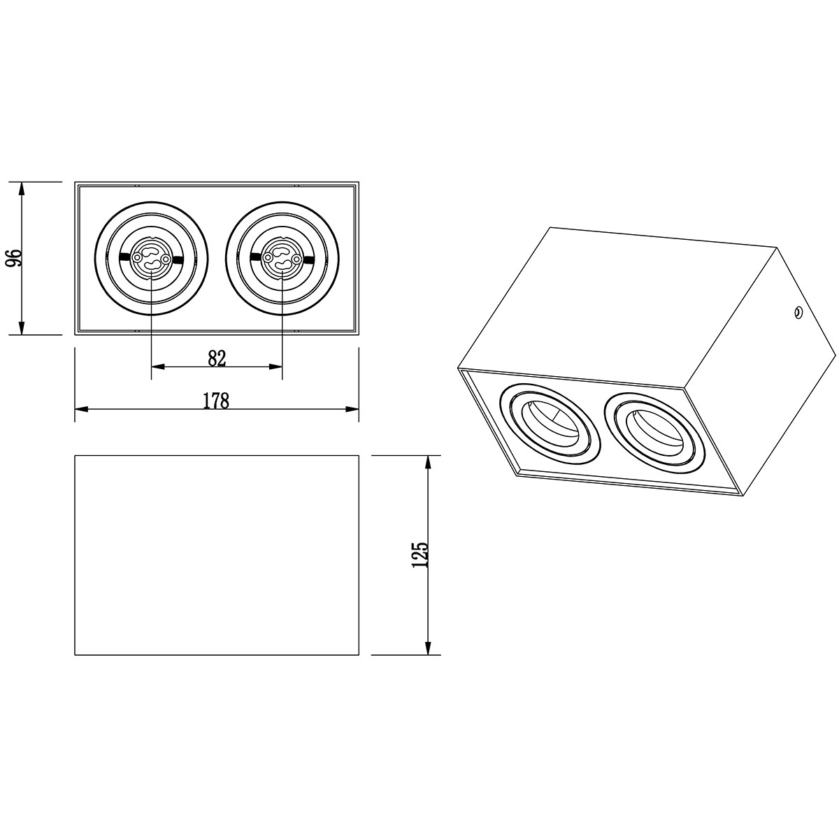 LED Plafondspot - Trion Bisqy - GU10 Fitting - 2-lichts - Rechthoek - Mat Zwart - Aluminium