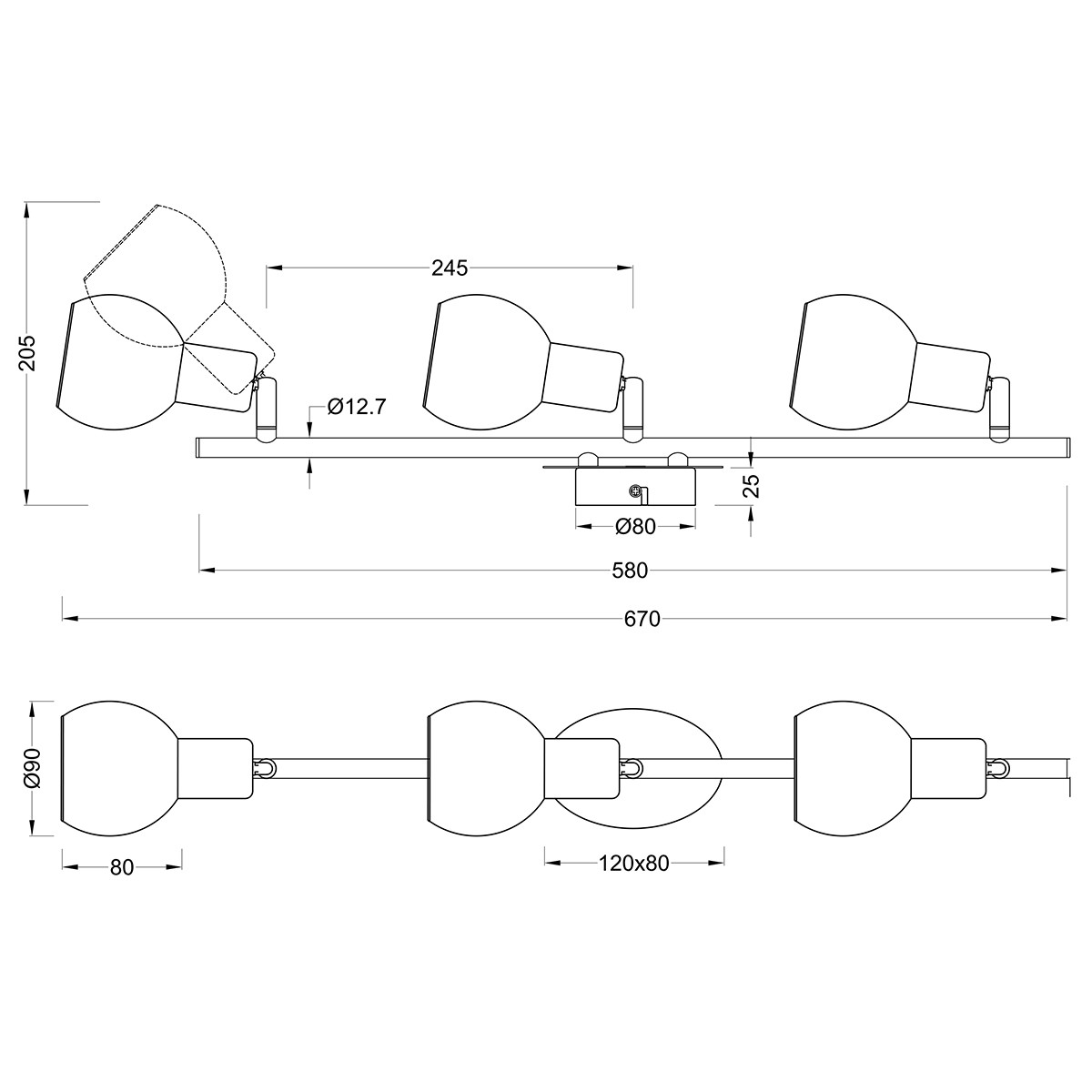 LED Plafondspot - Trion Brista - E14 Fitting - 3-lichts - Rond - Glans Chroom - Aluminium