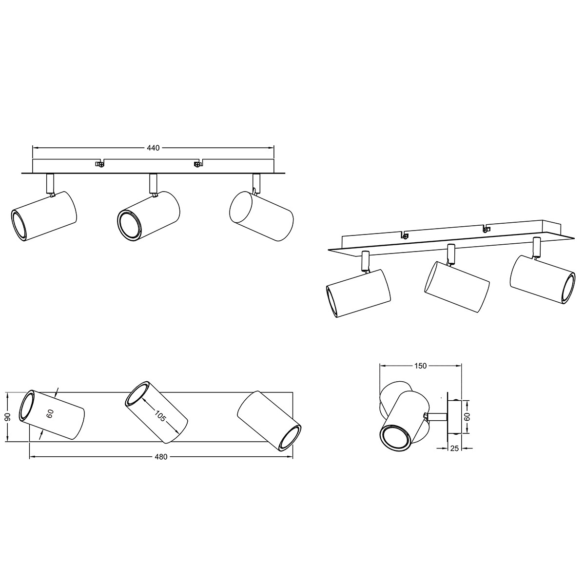 LED Plafondspot - Trion Mary - GU10 Fitting - 3-lichts - Rechthoek - Roestkleur - Aluminium