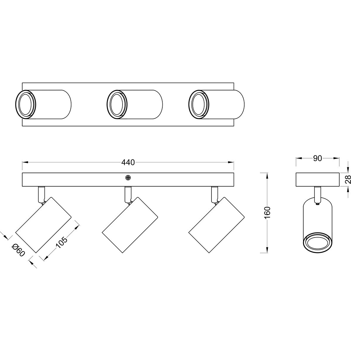 LED Plafondspot - Trion Milona - GU10 Fitting - 3-lichts - Rond - Mat Zwart - Aluminium