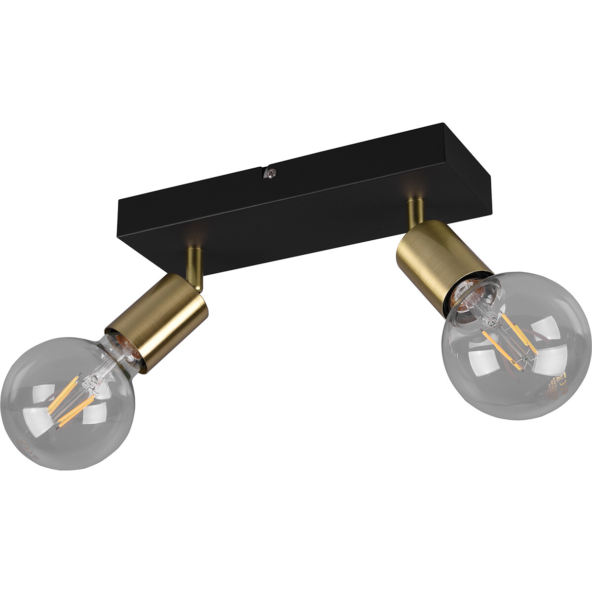 LED Plafondspot - Trion Zuncka - E27 Fitting - 2-lichts - Rechthoek - Mat Zwart/Goud - Aluminium