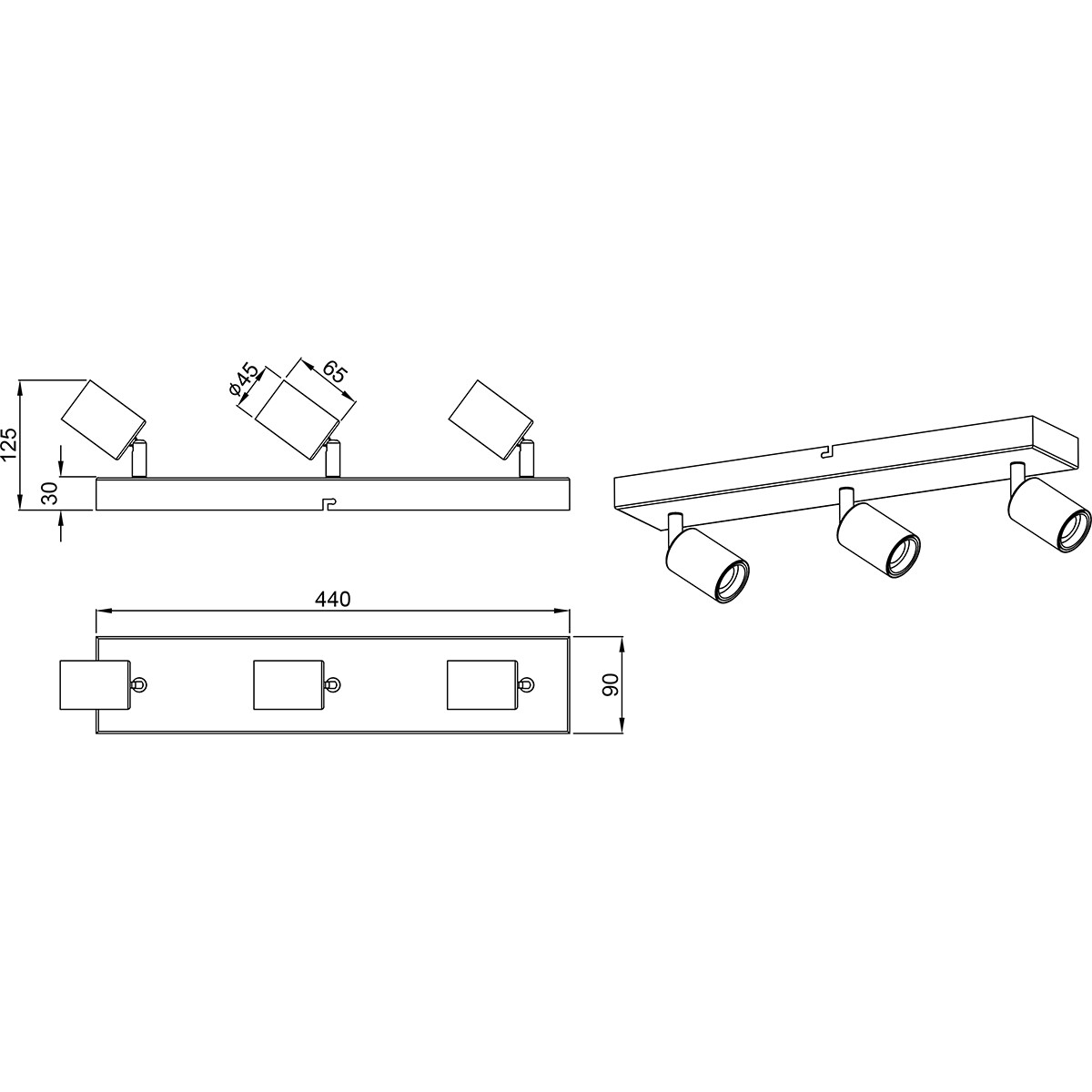 LED Plafondspot - Trion Zuncka - E27 Fitting - 3-lichts - Rechthoek - Mat Wit - Aluminium