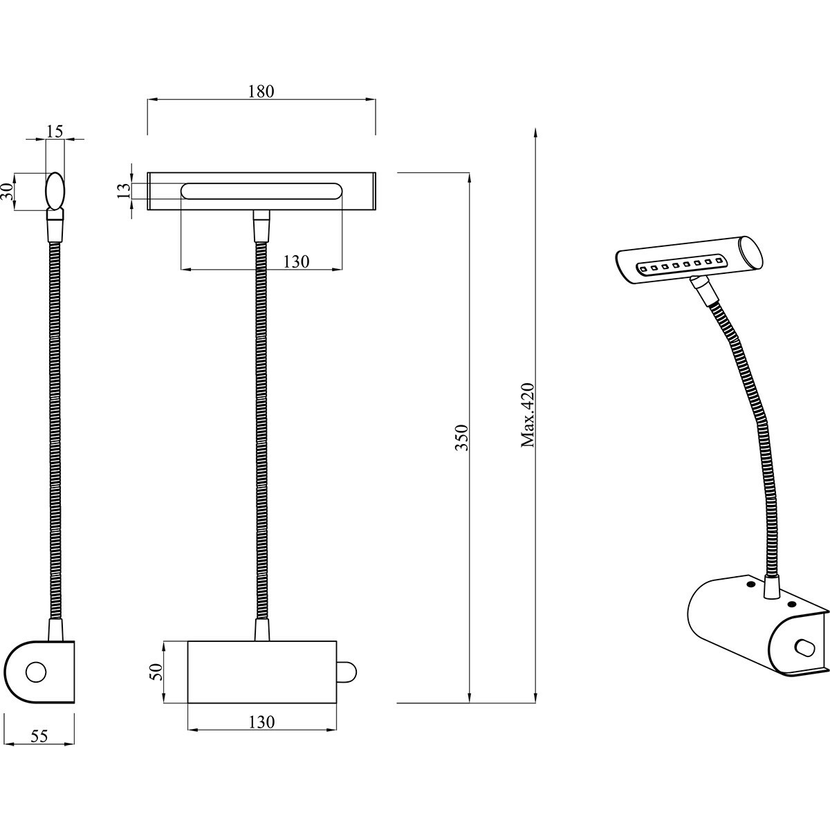 LED Spiegelverlichting - Schilderijverlichting - Trion Curty - 4W - Warm Wit 3000K - Dimbaar - Ovaal - Mat Zwart - Aluminium