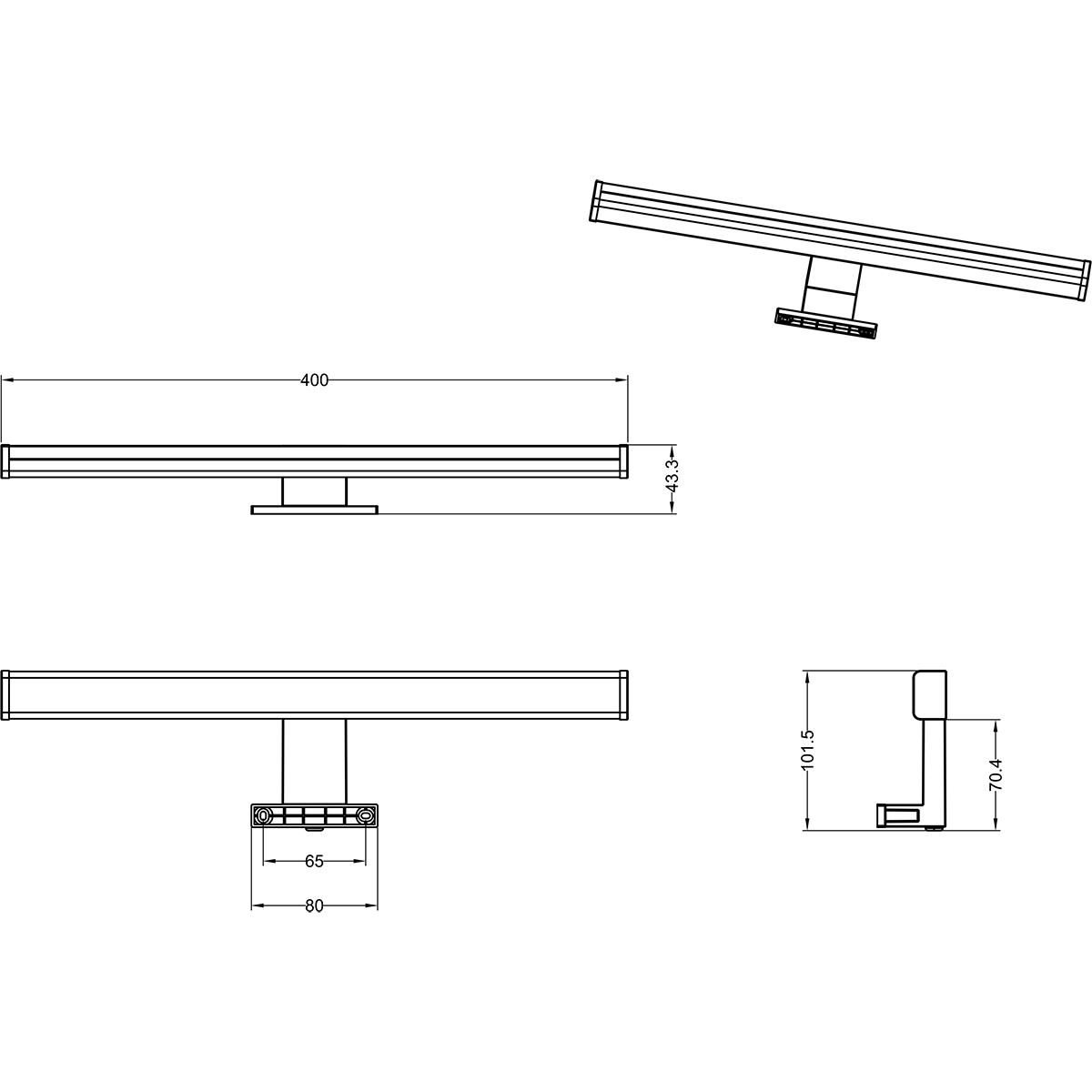 LED Spiegelverlichting - Trion Liman - 7.4W - Spatwaterdicht IP44 - Warm Wit 3000K - Glans Chroom - Kunststof