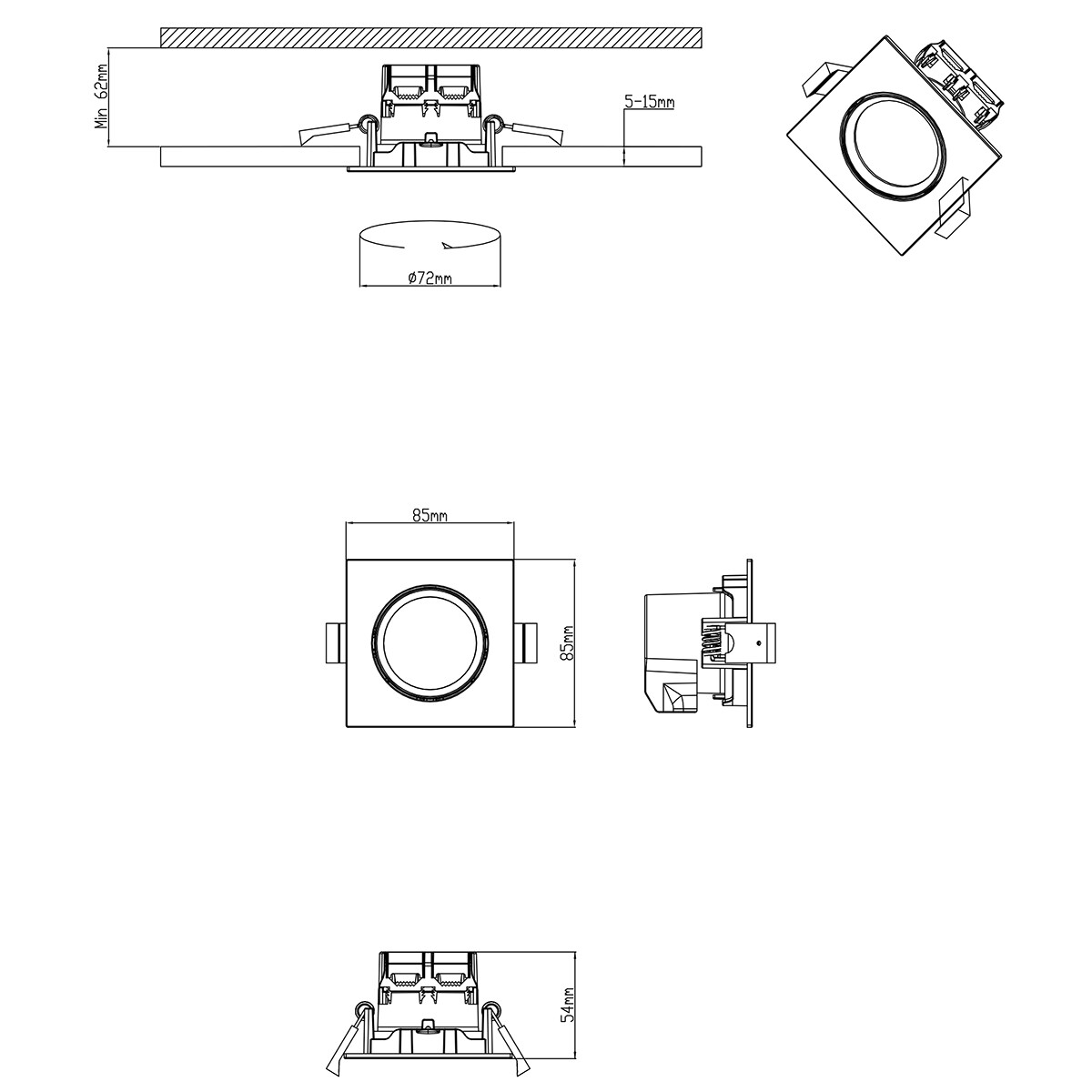 LED Spot 3 Pack - Inbouwspot - Trion Paniro - Vierkant 5W - Dimbaar - Warm Wit 3000K - Mat Nikkel - Aluminium - 80mm