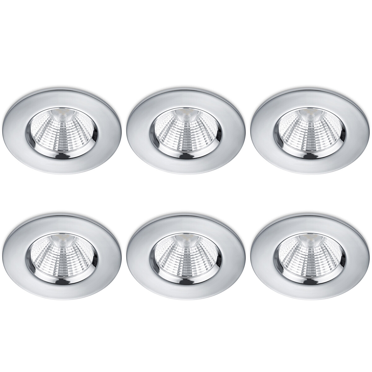 LED Spot 6 Pack - Inbouwspot - Trion Zagrona - 5W - Waterdicht IP65 - Dimbaar - Warm Wit 3000K - Glans Chroom - Aluminium - Rond