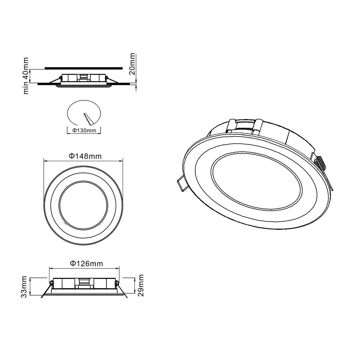 LED Spot - Inbouwspot - Trion Cynomi - 10W - Warm Wit 3000K - Rond - Mat Chroom - Kunststof - Ø140mm