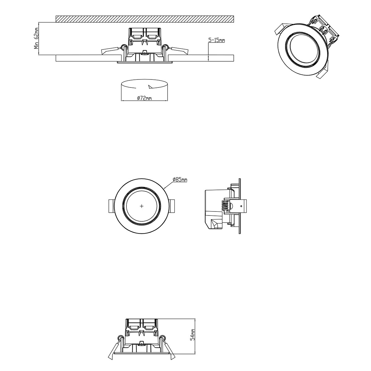 LED Spot - Inbouwspot - Trion Paniro - Rond 5W - Dimbaar - Warm Wit 3000K - Mat Zwart - Aluminium - Ø80mm