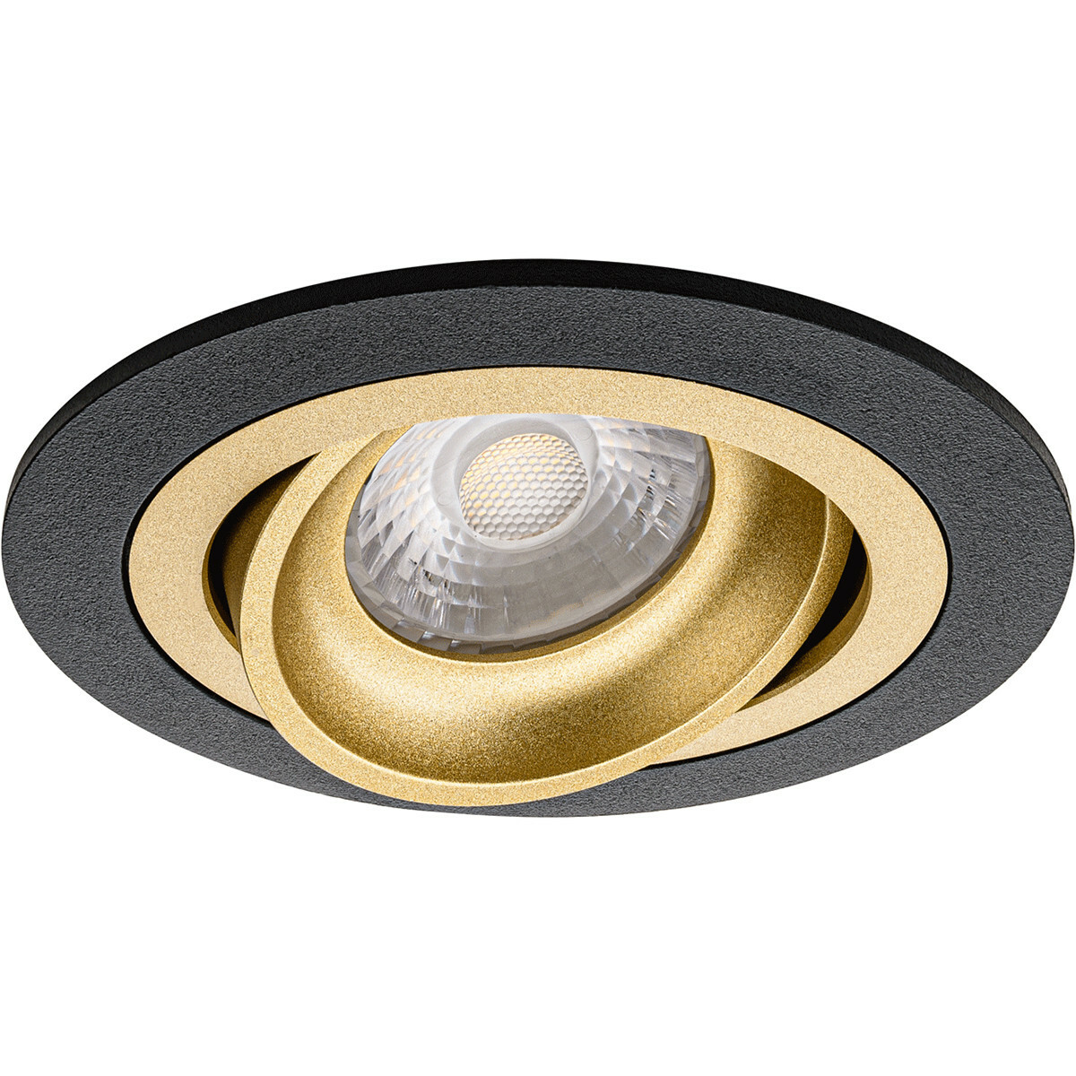 LED Spot Set - Aigi - Pragmi Alpin Pro - GU10 Fitting - Inbouw Rond - Mat Zwart/Goud - 6W - Warm Wit 3000K - Kantelbaar Ø92mm