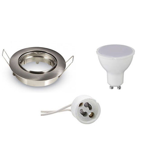 LED Spot Set - GU10 Fitting - Inbouw Rond - Mat Chroom - 6W - Helder/Koud Wit 6400K - Kantelbaar Ø82mm