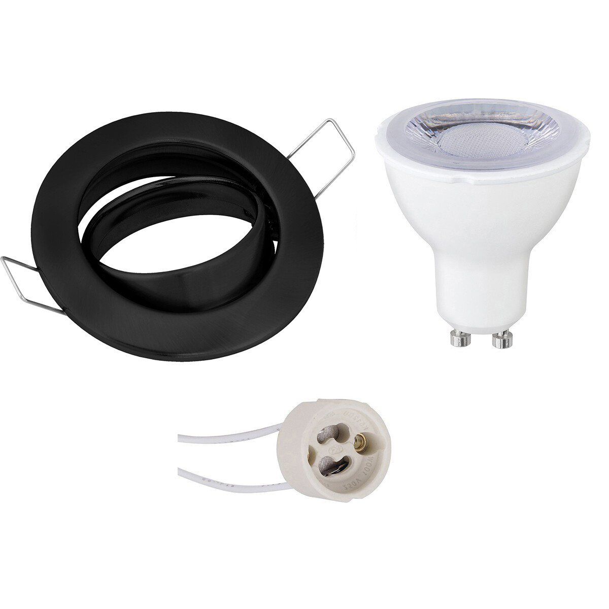 LED Spot Set - GU10 Fitting - Dimbaar - Inbouw Rond - Mat Zwart - 6W - Natuurlijk Wit 4200K - Kantelbaar Ø82mm