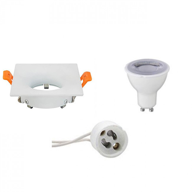 LED Spot Set - GU10 Fitting - Dimbaar - Inbouw Vierkant - Mat Wit - 6W - Helder/Koud Wit 6400K - 85mm