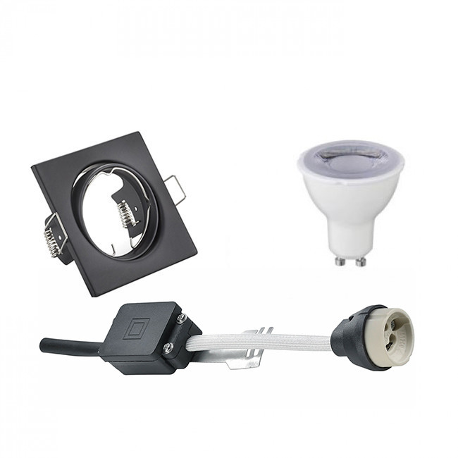 LED Spot Set - Trion - GU10 Fitting - Dimbaar - Inbouw Vierkant - Mat Zwart - 6W - Helder/Koud Wit 6400K - Kantelbaar 80mm