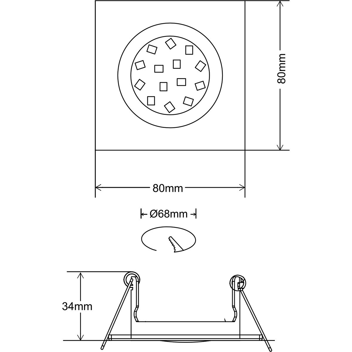 LED Spot Set - Trion - GU10 Fitting - Dimbaar - Inbouw Vierkant - Mat Zwart - 6W - Natuurlijk Wit 4200K - Kantelbaar 80mm