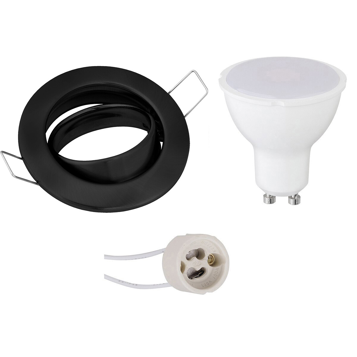 LED Spot Set - Aigi - GU10 Fitting - Inbouw Rond - Mat Zwart - 8W - Warm Wit 3000K - Kantelbaar Ø82mm