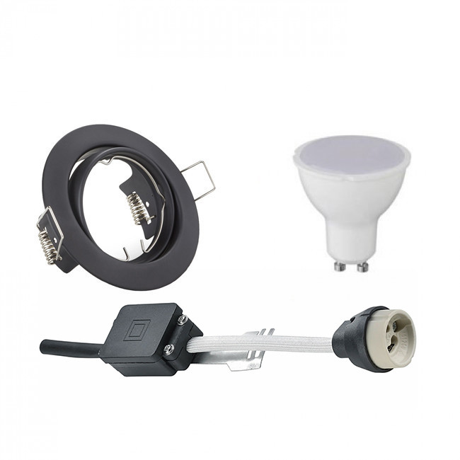 LED Spot Set - Aigi - Trion - GU10 Fitting - Inbouw Rond - Mat Zwart - 6W - Helder/Koud Wit 6400K - Kantelbaar Ø83mm