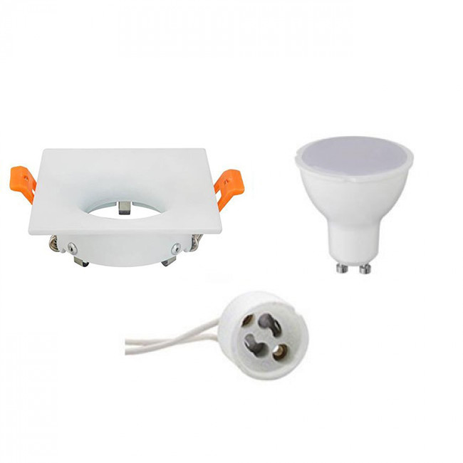 LED Spot Set - Aigi - GU10 Fitting - Inbouw Vierkant - Mat Wit - 6W - Helder/Koud Wit 6400K - 85mm