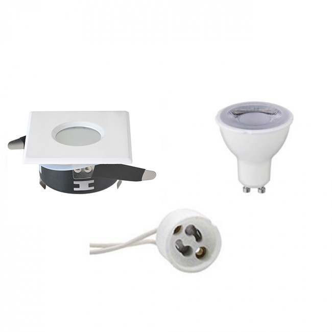 LED Spot Set - Aigi - GU10 Fitting - Waterdicht IP65 - Dimbaar - Inbouw Vierkant - Mat Wit - 6W - Natuurlijk Wit 4200K - 82mm