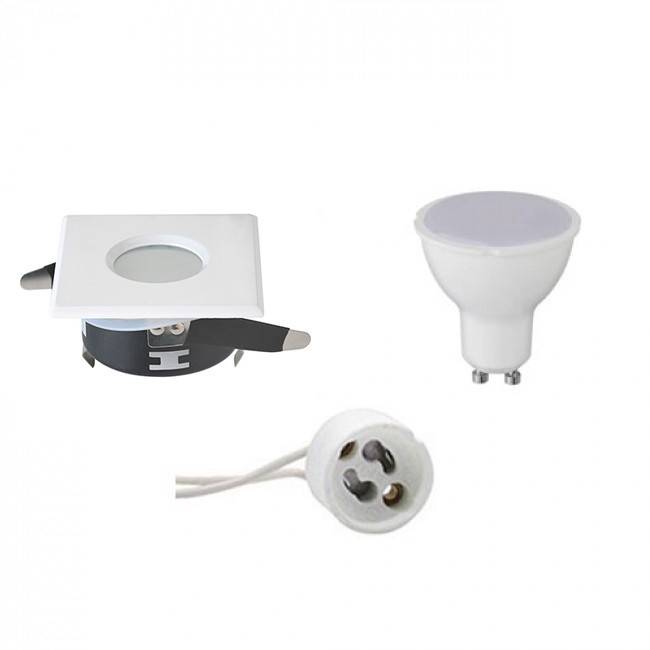 LED Spot Set - Aigi - GU10 Fitting - Waterdicht IP65 - Inbouw Vierkant - Mat Wit - 4W - Natuurlijk Wit 4200K - 82mm