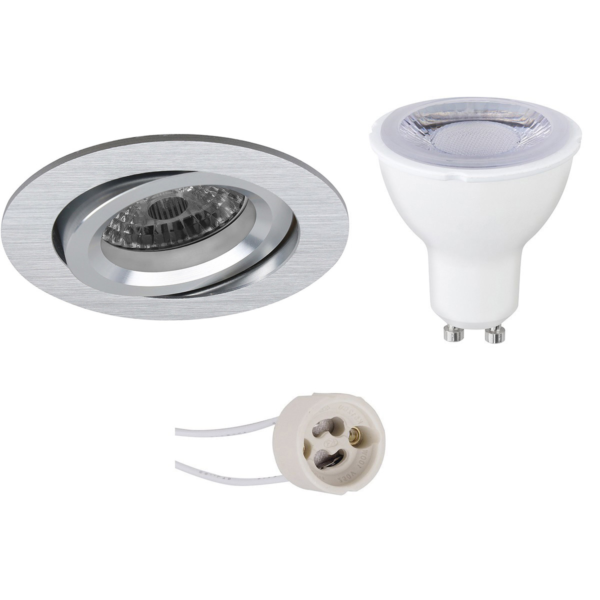 LED Spot Set - Pragmi Aerony Pro - GU10 Fitting - Dimbaar - Inbouw Rond - Mat Zilver - 6W - Helder/Koud Wit 6400K - Kantelbaar - Ø82mm