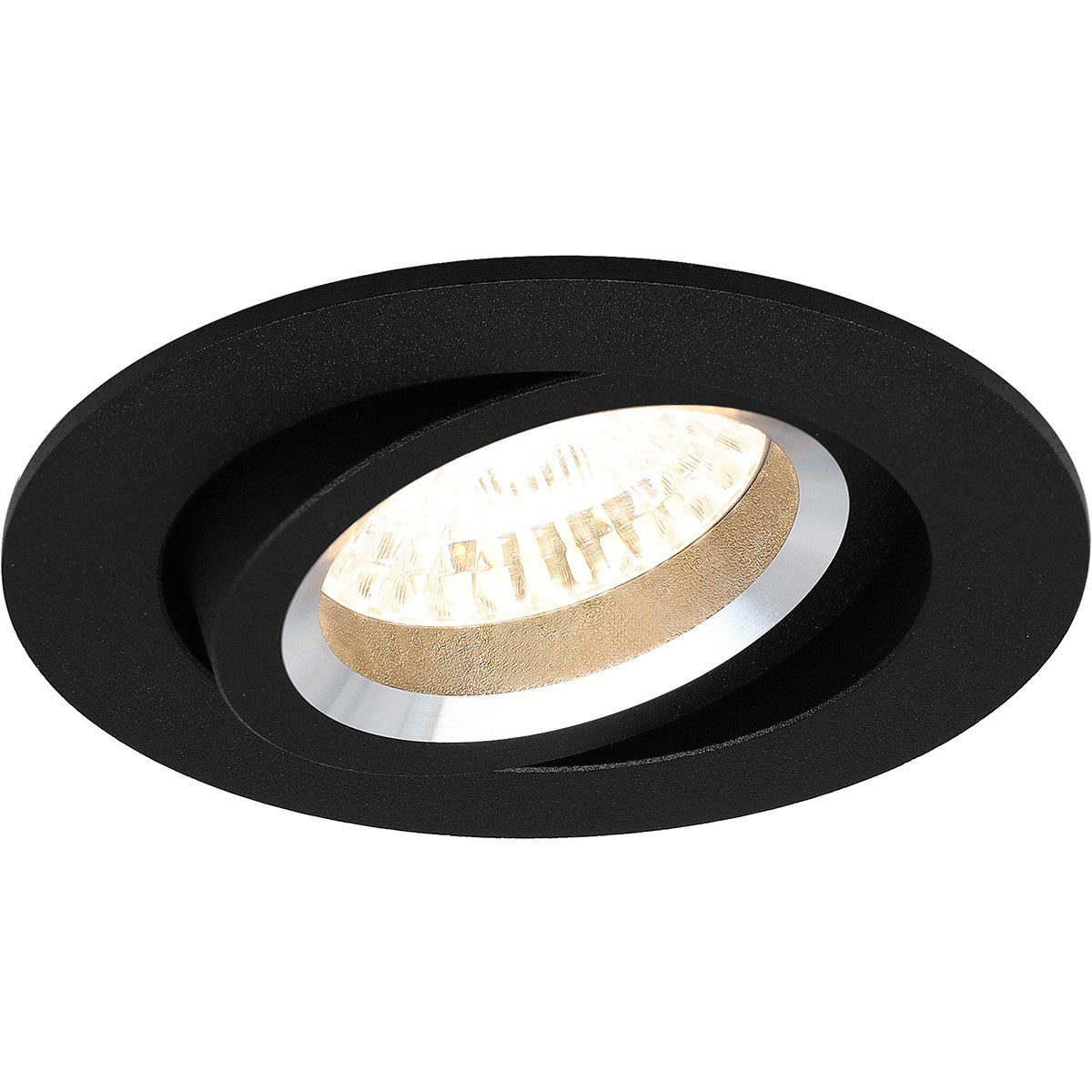 LED Spot Set - Pragmi Aerony Pro - GU10 Fitting - Dimbaar - Inbouw Rond - Mat Zwart - 6W - Warm Wit 3000K - Kantelbaar - Ø82mm