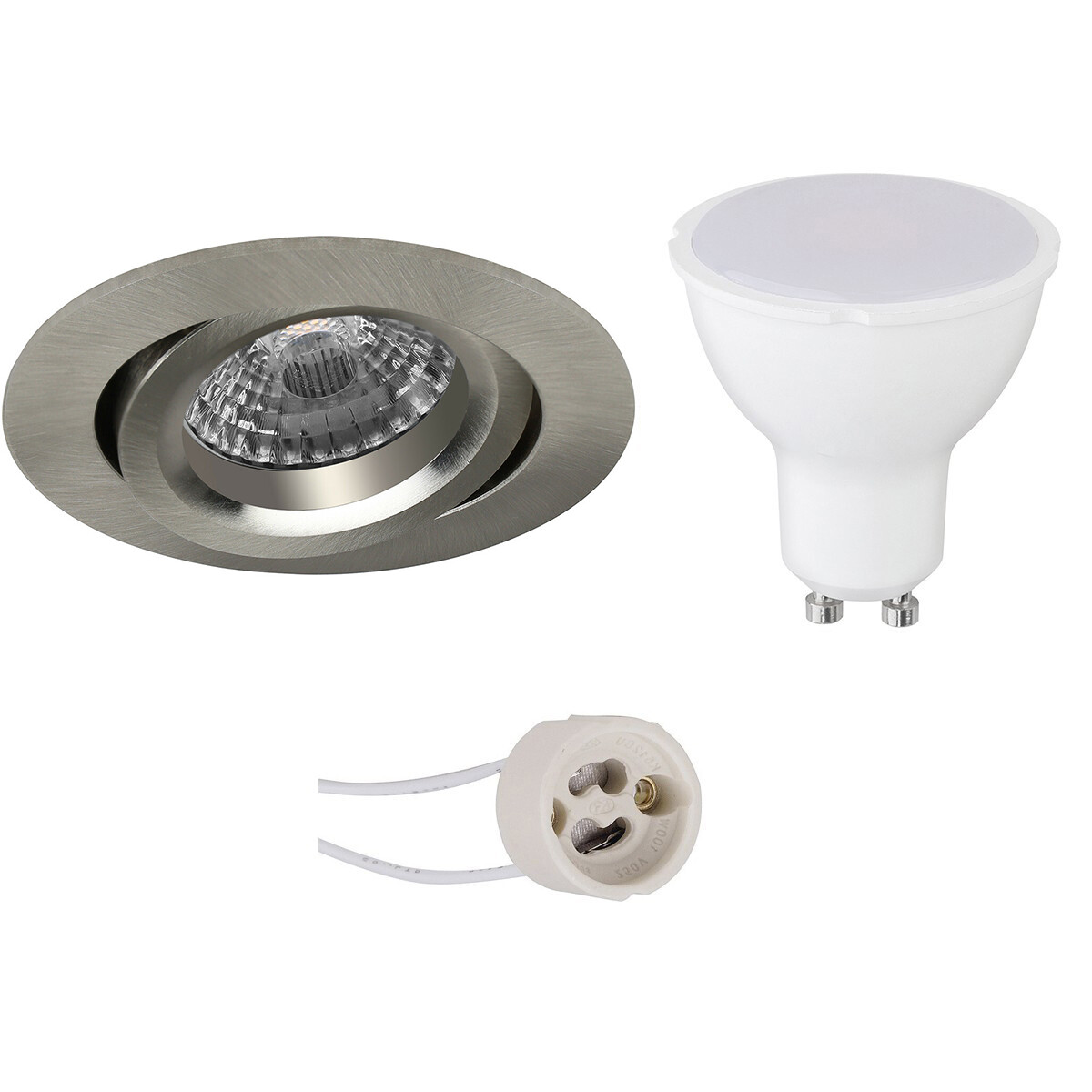 LED Spot Set - Pragmi Aerony Pro - GU10 Fitting - Dimbaar - Inbouw Rond - Mat Nikkel - 6W - Helder/Koud Wit 6400K - Kantelbaar - Ø82mm