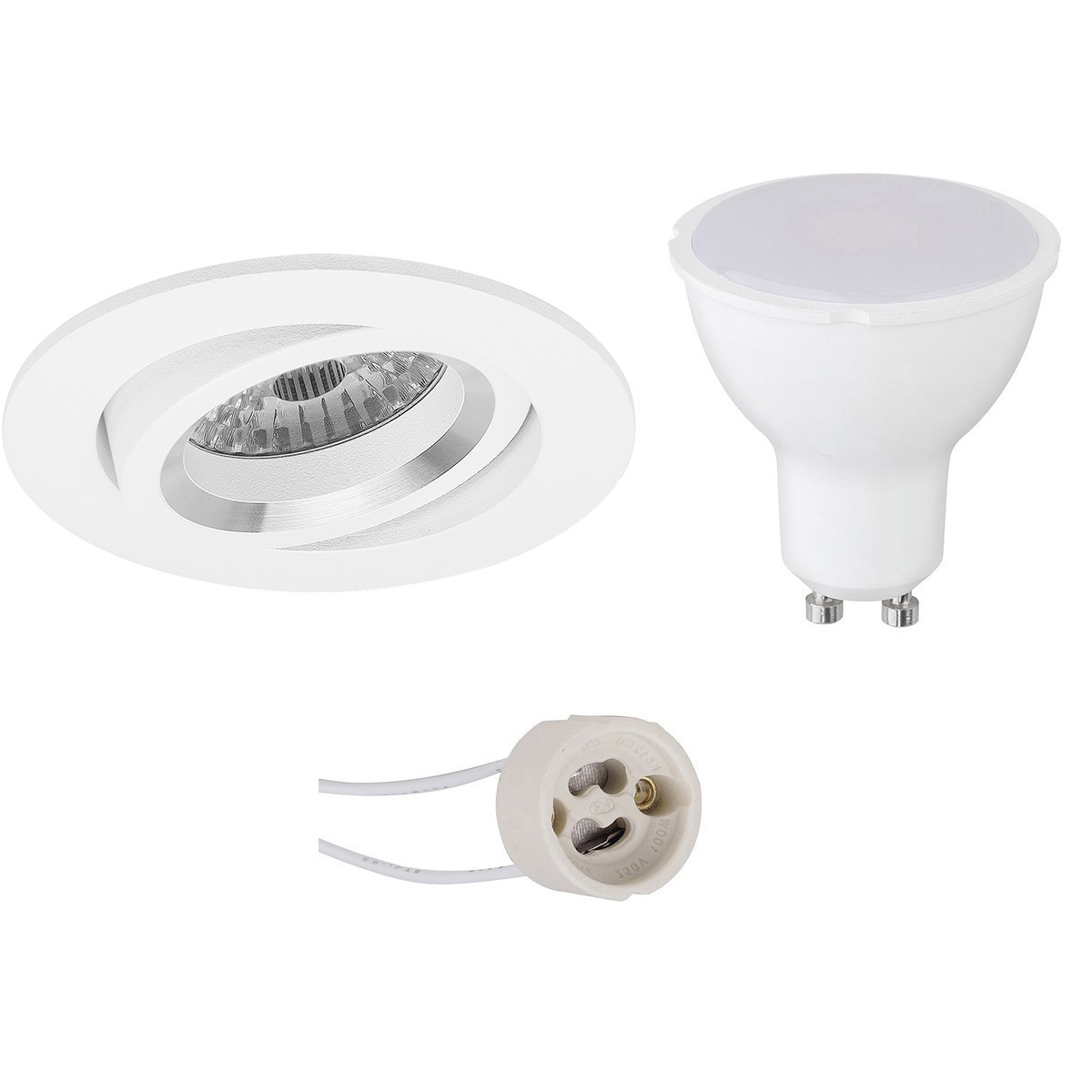 LED Spot Set - Aigi - Pragmi Aerony Pro - GU10 Fitting - Inbouw Rond - Mat Wit - 8W - Helder/Koud Wit 6400K - Kantelbaar - Ø82mm