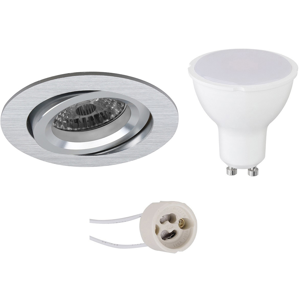 LED Spot Set - Pragmi Aerony Pro - GU10 Fitting - Inbouw Rond - Mat Zilver - 4W - Natuurlijk Wit 4200K - Kantelbaar - Ø82mm