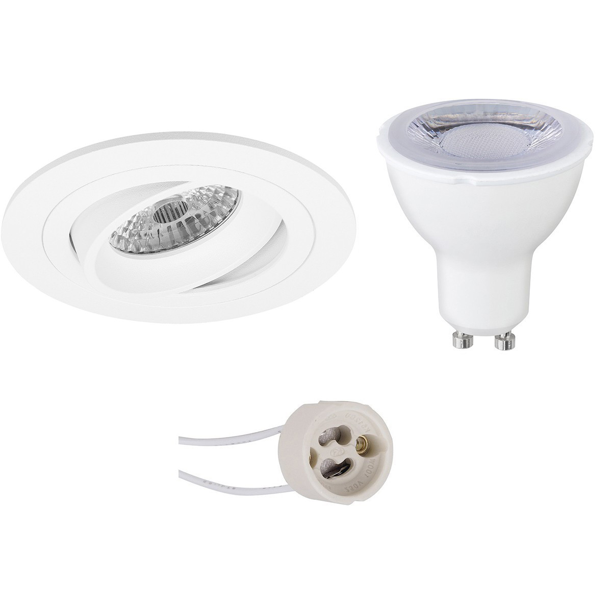 LED Spot Set - Pragmi Alpin Pro - GU10 Fitting - Dimbaar - Inbouw Rond - Mat Wit - 6W - Helder/Koud Wit 6400K - Kantelbaar Ø92mm