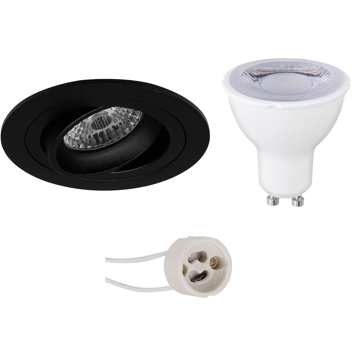 LED Spot Set - Pragmi Alpin Pro - GU10 Fitting - Dimbaar - Inbouw Rond - Mat Zwart - 6W - Helder/Koud Wit 6400K - Kantelbaar Ø92mm